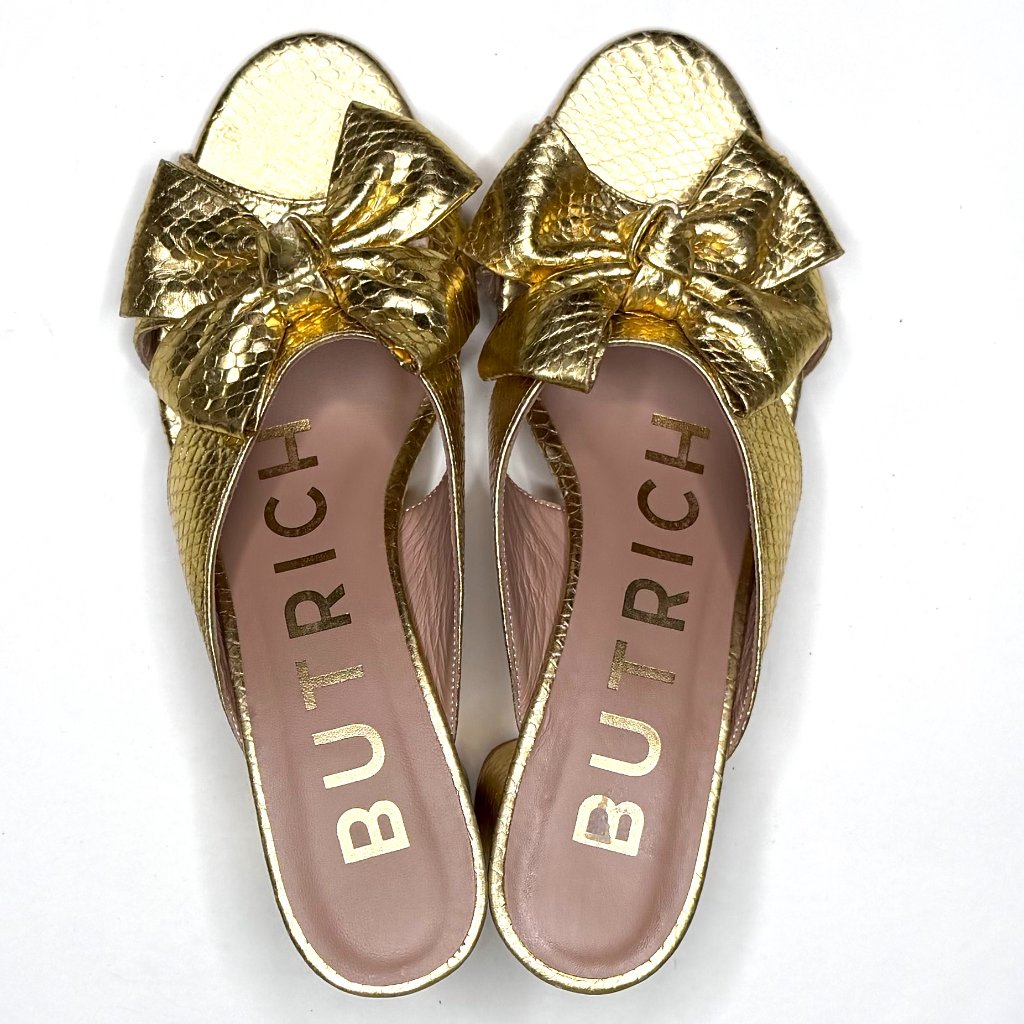 Butrich Bow Slide Pump In Gold Embossed Snake Size 40 (Fits Like An 8.5/9)